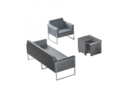 Zestaw mebli do biura 3-częściowy, 3-osobowa sofa, fotel i stolik kawowy w szarym kolorze, nowoczesny, w jednolitym kolorze.