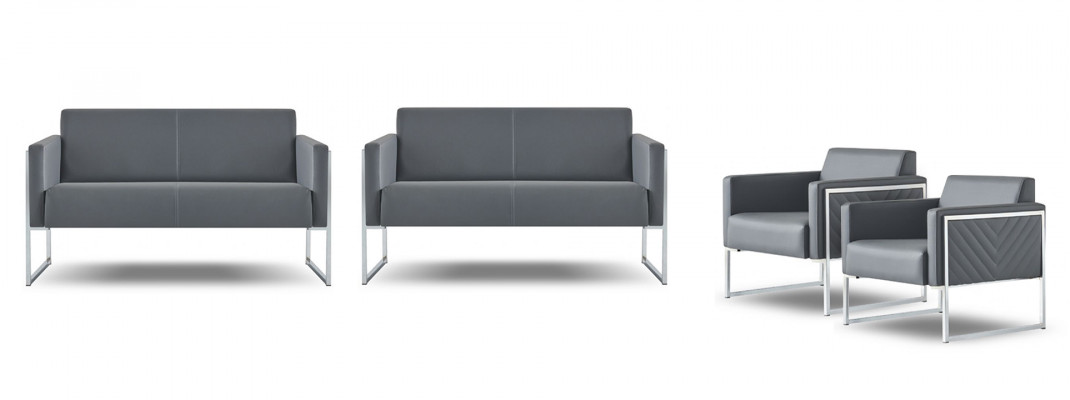 Komplet mebli do biura 4 elementowy 2 x sofa dwuosobowa z 2 x fotelem szary jednokolorowy nowoczesny