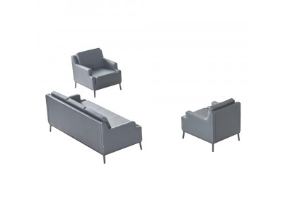 Zestaw mebli do biura 3-elementowy, 3-osobowa sofa z 2 fotelami w kolorze ciemnoszarym, nowoczesny design.