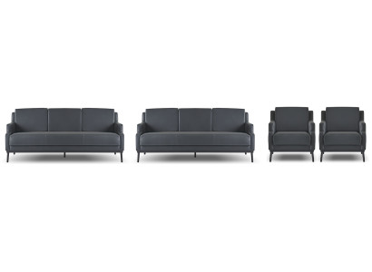 Zestaw mebli do biura 4-elementowy, 2x 3-osobowa sofa 2x fotel w kolorze ciemnoszarym, jednobarwny, nowoczesny.
