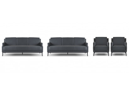 Zestaw mebli do biura 4-elementowy, 2x 3-osobowa sofa 2x fotel w kolorze ciemnoszarym, jednobarwny, nowoczesny.