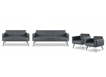 Zestaw mebli do pracy 4-elementowy, 3-osobowa sofa, 2-osobowa sofa, 2 fotele, kolor czarny, jednokolorowy.