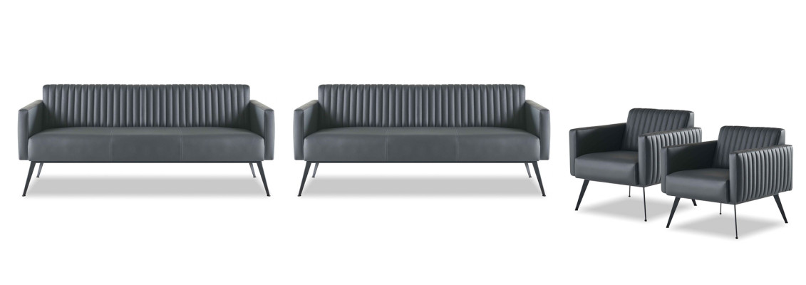 Zestaw mebli do biura 4-elementowy, 2x trzyosobowa sofa, 2x fotel, czarny, jednokolorowy, nowoczesny