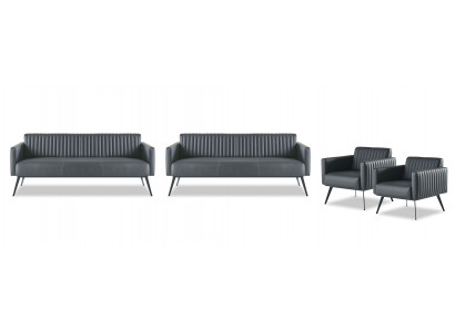 Zestaw mebli do biura 4-elementowy, 2x trzyosobowa sofa, 2x fotel, czarny, jednokolorowy, nowoczesny