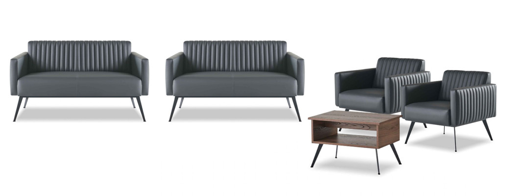 Zestaw mebli do biura 5 elementowy 2x 2-osobowa sofa 2x fotel Stolik kawowy Czarno-brązowy