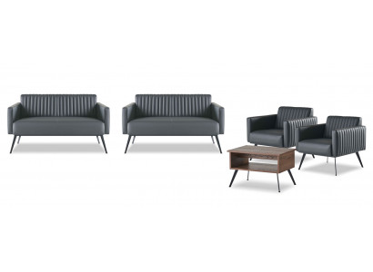 Zestaw mebli do biura 5 elementowy 2x 2-osobowa sofa 2x fotel Stolik kawowy Czarno-brązowy