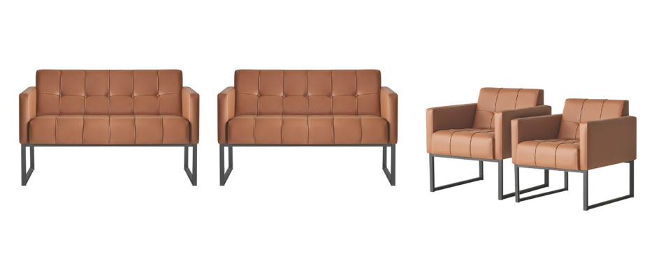 Zestaw mebli do biura 4 elementowy w kolorze brązowym jednokolorowy 2 x 2-osobowa sofa 2 x fotel styl nowoczesny