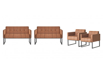 Zestaw mebli do biura 4 elementowy w kolorze brązowym jednokolorowy 2 x 2-osobowa sofa 2 x fotel styl nowoczesny