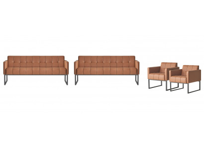 Zestaw mebli do biura 4-elementowy 2 x sofa 3-osobowa 2 x fotel, brązowy, jednolity, do salonu