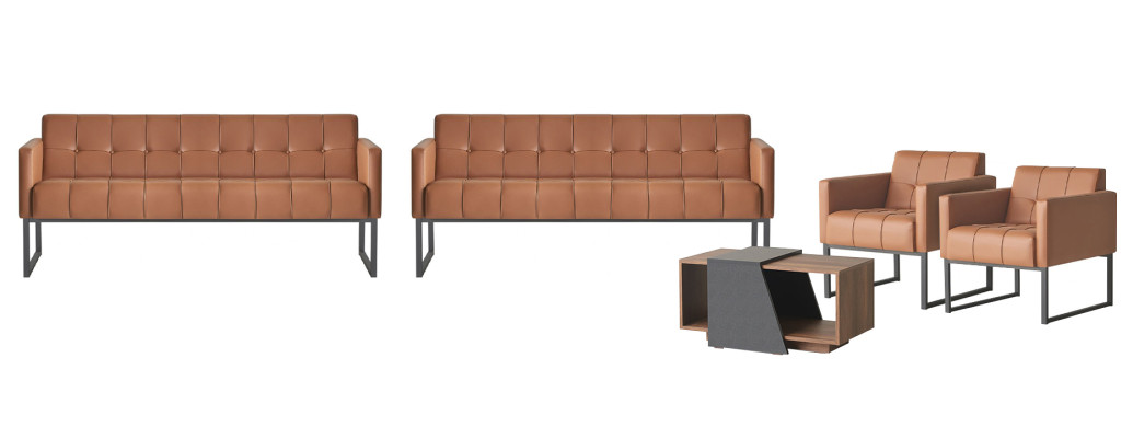 Zestaw mebli do pokoju pracy 5-elementowy 2x 3-osobowa sofa 2x fotel Stolik kawowy Brąz Szary Styl