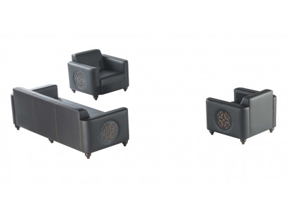 Zestaw do pokoju dziennego 3-elementowy, 3-osobowa sofa z 2 fotelami, czarny, nowoczesny salon.