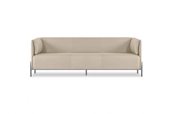 Zestaw mebli do biura - Beżowa sofa 3-osobowa w nowoczesnym designie z poduszkami do salonu.