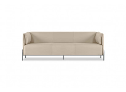 Zestaw mebli do biura - Beżowa sofa 3-osobowa w nowoczesnym designie z poduszkami do salonu.
