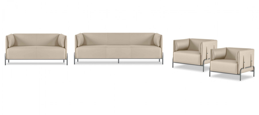 Beżowe meble tapicerowane z ekoskóry Luksusowa sofa 3-osobowa 2 fotele 2-osobowy komplet 4 elementy