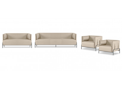 Beżowe meble tapicerowane z ekoskóry Luksusowa sofa 3-osobowa 2 fotele 2-osobowy komplet 4 elementy