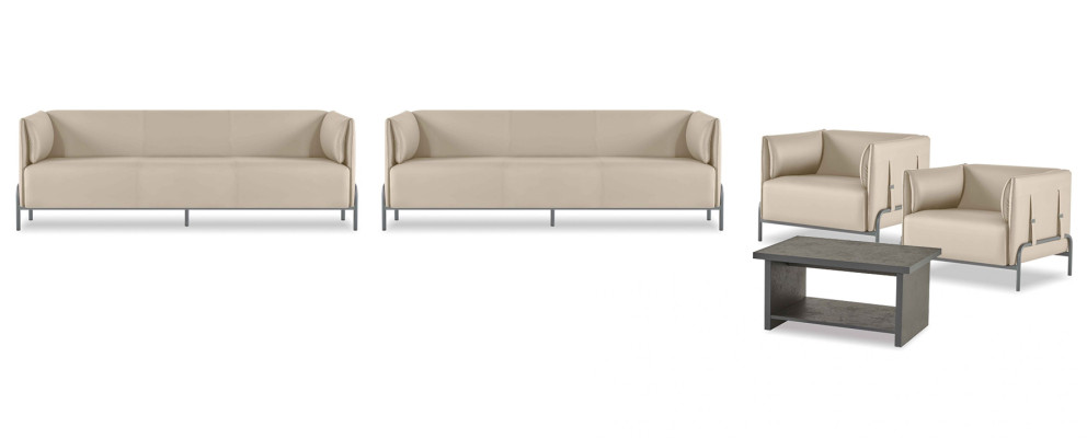 Komplet mebli do biura 5-częściowy Beżowy 2x 3-osobowa sofa 2x Fotel Szary Stolik kawowy Nowoczesny