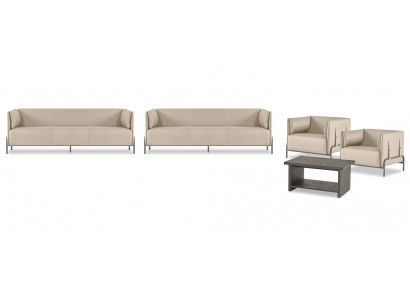 Komplet mebli do biura 5-częściowy Beżowy 2x 3-osobowa sofa 2x Fotel Szary Stolik kawowy Nowoczesny