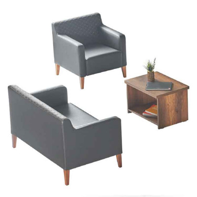 Zestaw do pokoju pracy 3 elementy 2-osobowa sofa Stolik kawowy Czarny Brąz Nowoczesny