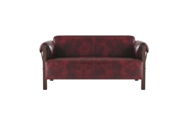 Sofa Bordeaux dwuosobowa sofa skórzana z drewna - nowoczesna sofa z podłokietnikami