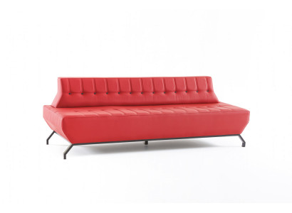 Czerwona kanapa Art Deco z wykończeniem Chesterfield, 3-osobowa z guzikami.