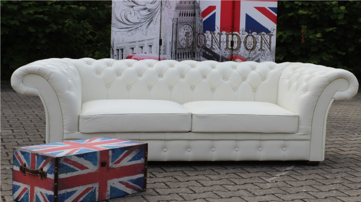 Sofa Chesterfield 3-osobowe, tapicerowane w skórze ekologicznej, zestaw mebli nowy