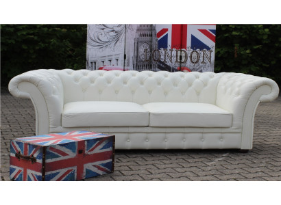 Sofa Chesterfield 3-osobowe, tapicerowane w skórze ekologicznej, zestaw mebli nowy