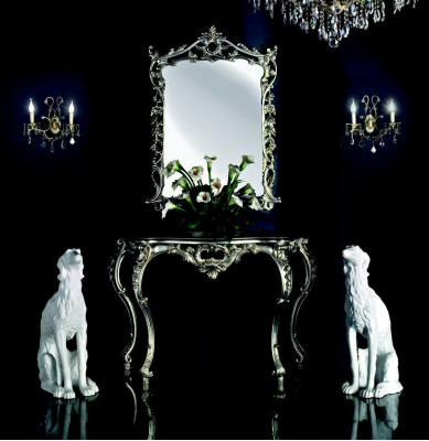 Barokowy Stół konsolowy Kredens z desek ściennych Tabela Classic Drewno srebrny Nowość