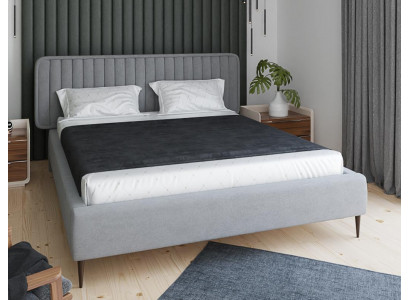 Łóżko Szare Podwójne łóżko Sypialnia Drewno Meble Design Elegancki Podkładka Materiał Nowość