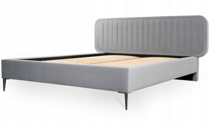 Łóżko Szare Podwójne łóżko Sypialnia Drewno Meble Design Elegancki Podkładka Materiał Nowość