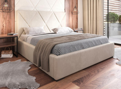Łóżko Beżowe Podwójne łóżko Style Eleganckie Łóżko Podkładka Materiał Sypialnia Modern New
