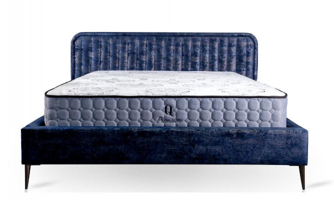 Łóżko Blue Podwójne łóżko Sypialnia Drewno Meble Design Elegancki Podkładka Materiał Nowość