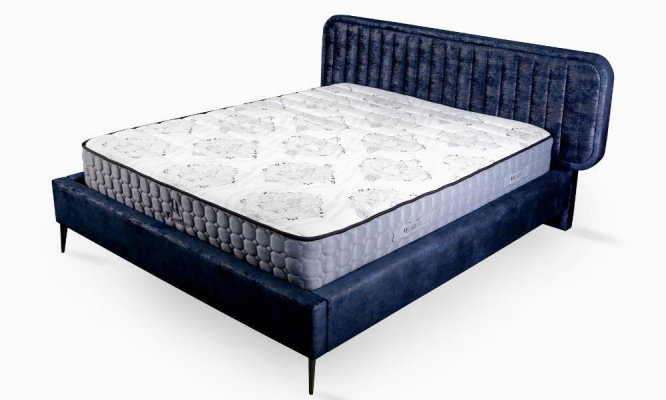 Łóżko Blue Podwójne łóżko Sypialnia Drewno Meble Design Elegancki Podkładka Materiał Nowość