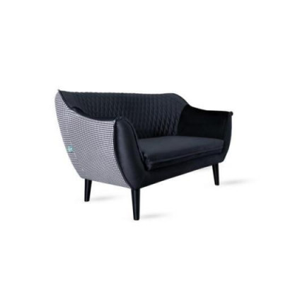 Sofa 2 miejsce do siedzenia Czarny Nowoczesny Salon Luksusowy Design Drewno Meble Podkładka Materiał