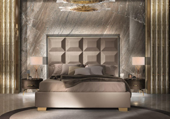 Design Modern Luxury Sypialnia Stolik nocny Łóżko 3-częściowe. Zestaw Sypialni
