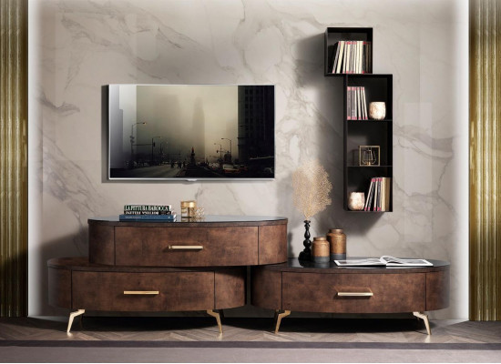 Projekt zestawu do salonu 2x Kredens półka ścienna Jednostka ścienna Półka Szafki 4-częściowy.