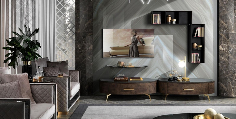 Pokój dzienny Półka Ustawić 4-częściowa. Projekt Jednostka ścienna Szafa RTV Side Low Board