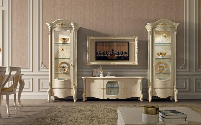 Witryny Gablota Klasyczne Luksusowa Szafa Drewno Włoski Styl Meble Szkło Nowe