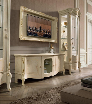 Witryny Gablota Klasyczne Luksusowa Szafa Drewno Włoski Styl Meble Szkło Nowe