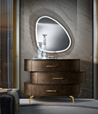 Kredens z Lustro Komody Sypialnia Szafa Drewno Nowoczesny Design Brązowy Zestaw