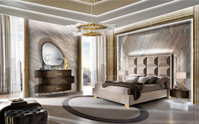 Kredens z Lustro Komody Sypialnia Szafa Drewno Nowoczesny Design Brązowy Zestaw