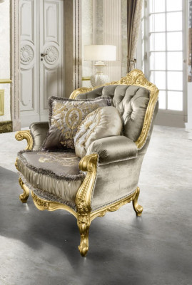 Fotel Relaks Materiał Lounge Club Podkładka Design Couch Sofa miejsce do siedzenia Luxury Gold Nowość