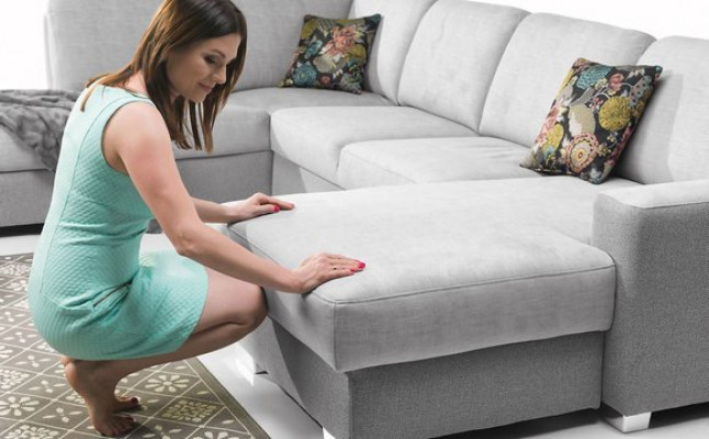 Wielofunkcyjna designerska rozkładana sofa narożna w kształcie D do salonu