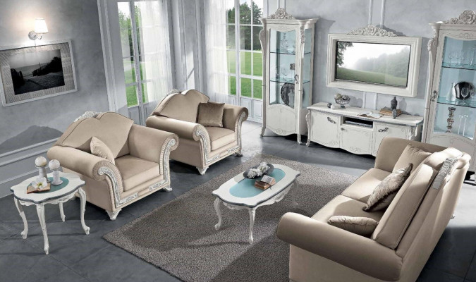 tv Szafa Drewno rtv Gablota salon Jednostka ścienna Design Bizzotto zestaw 2 szt. Biały