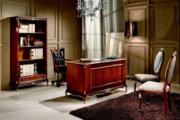 Drewno Luxury Meble Classic Półka na książkę w Stylu Barokowym z 1 szufladą i półkami