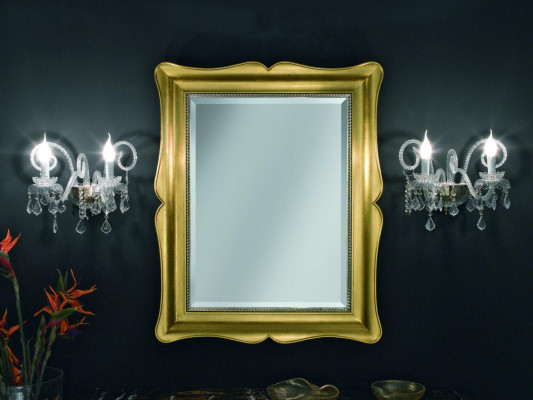 Lustro Meble Baroque Classic połysk ścienne Drewno 85x105 Szkło Rama Ściana Złoto