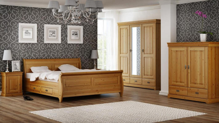 Design Sypialnia Obcios Kompletny zestaw Łóżko Szafa Stolik nocny 5-częściowy