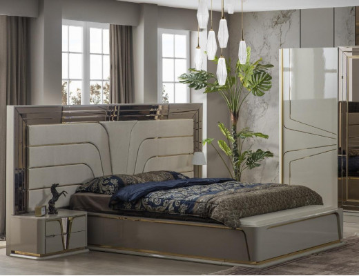 Ustawić Sypialnię Podwójne łóżko Luksusowe łóżko Modern Beige Zestaw 3szt Nowe