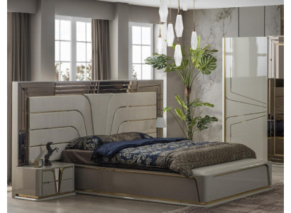 Ustawić Sypialnię Podwójne łóżko Luksusowe łóżko Modern Beige Zestaw 3szt Nowe