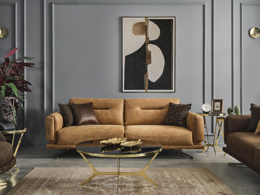 Zestaw sofowy Kompletna Sofa 31 Siedziba Fotel sztuczna skóra Brązowy Zestaw 2szt