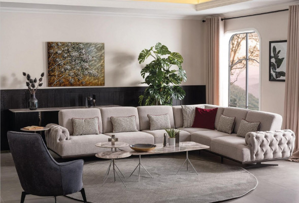 Narożnikowa kanapa Design Meble Zestaw narożny sofa materiałowa Włókienniczy narożnik Meble 355x280cm